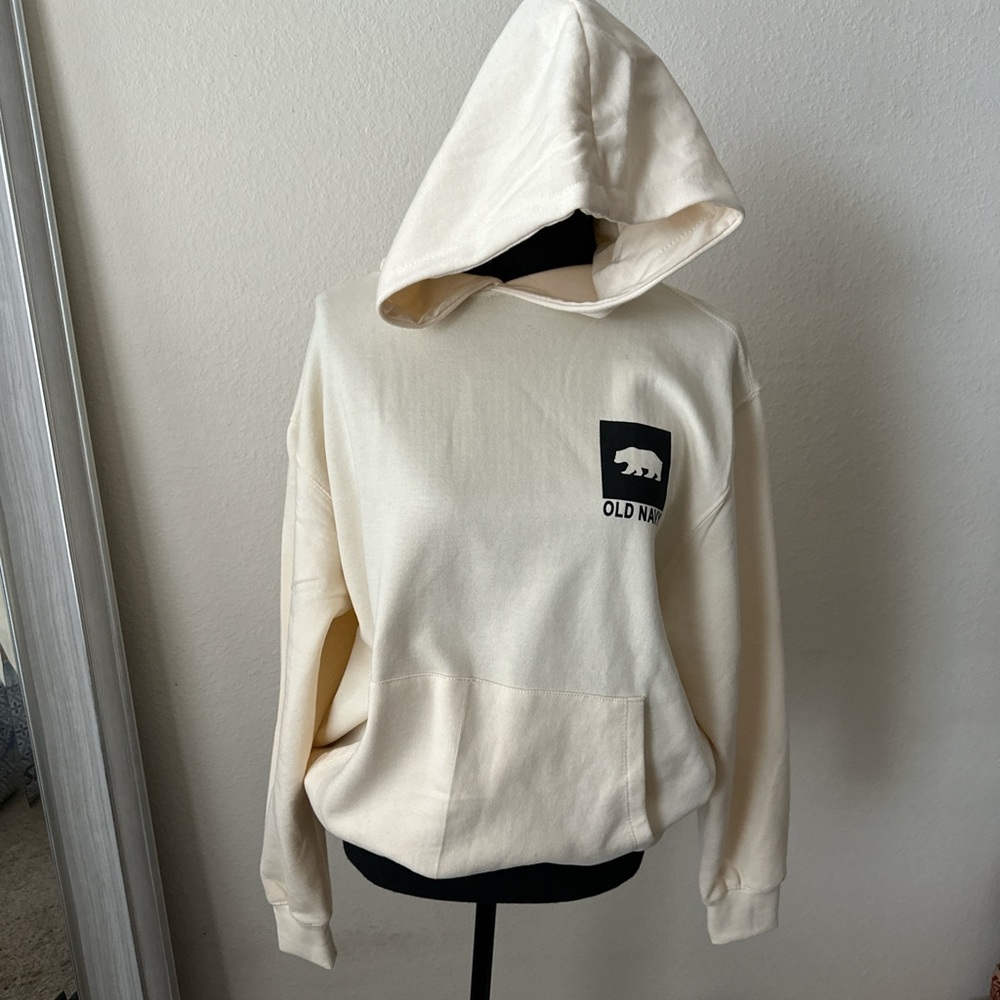 Old Navy Cream Hoodie with Bear Patch